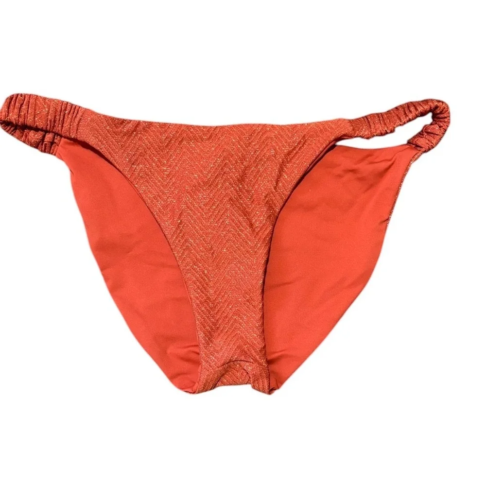 L*Space Leonie Bikini Bottom Full‎ Coverage Mahogany Shimmer Chevron Small NWT